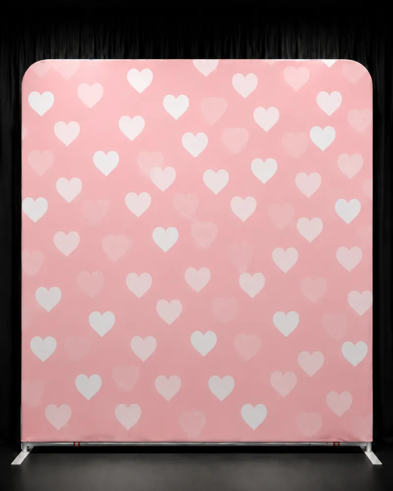 Pink Romance backdrop — white hearts on blush pink